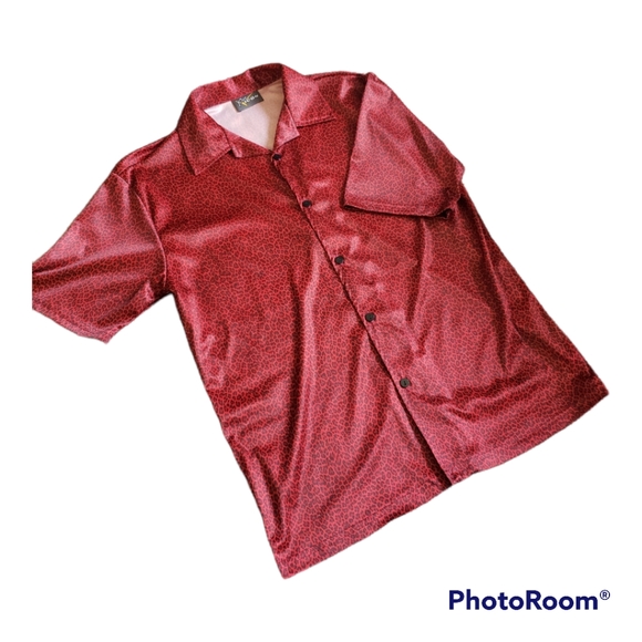 Retro Y2K Pop Icon Red Leopard Print Button Down Shirt Size Large - Picture 4 of 10
